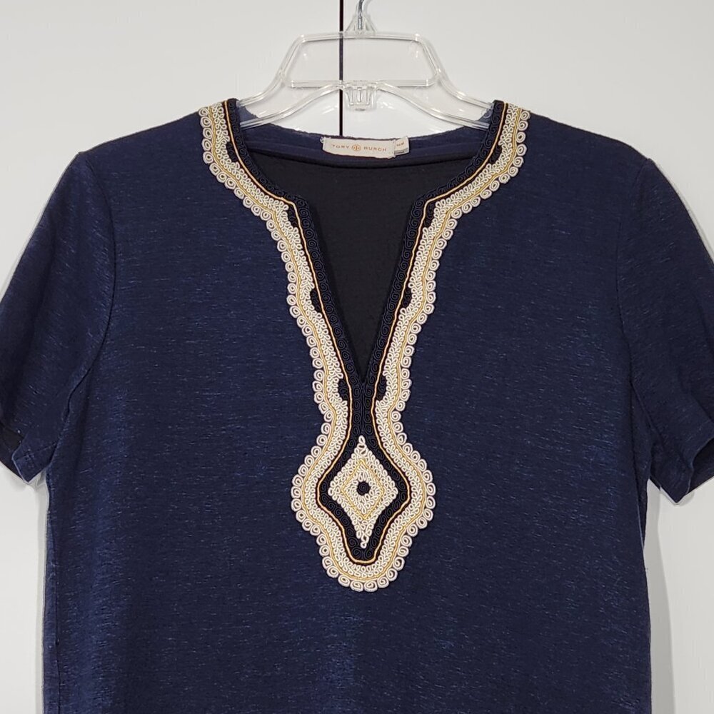 Tory Burch Liliana Soutache Linen Dress Size M Blue - Picture 3 of 7